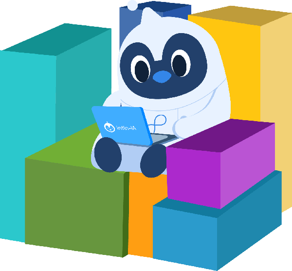 Mascota de Infin-IA construyendo con bloques